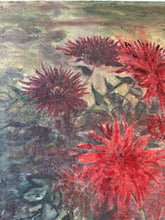 Load image into Gallery viewer, Fabulous Frilly Firey Dahlia Antique Oil on Canvas