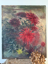 Load image into Gallery viewer, Fabulous Frilly Firey Dahlia Antique Oil on Canvas