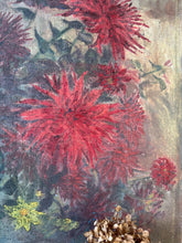 Load image into Gallery viewer, Fabulous Frilly Firey Dahlia Antique Oil on Canvas