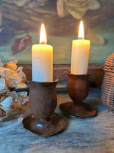 Load image into Gallery viewer, Hand Crafted Bronzy Metal Candle Holder