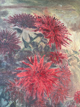 Load image into Gallery viewer, Fabulous Frilly Firey Dahlia Antique Oil on Canvas