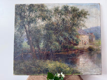 Load image into Gallery viewer, Large French Countryside Mill Scene Antique Oil on Canvas