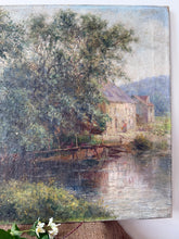 Load image into Gallery viewer, Large French Countryside Mill Scene Antique Oil on Canvas