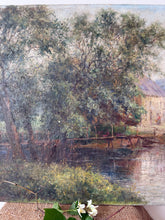 Load image into Gallery viewer, Large French Countryside Mill Scene Antique Oil on Canvas