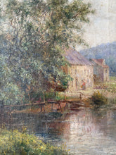 Load image into Gallery viewer, Large French Countryside Mill Scene Antique Oil on Canvas