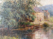 Load image into Gallery viewer, Large French Countryside Mill Scene Antique Oil on Canvas
