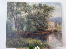Load image into Gallery viewer, Large French Countryside Mill Scene Antique Oil on Canvas