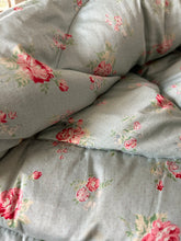 Load image into Gallery viewer, Vintage Duck Egg Blue Eiderdown With Beautiful Pink Florals
