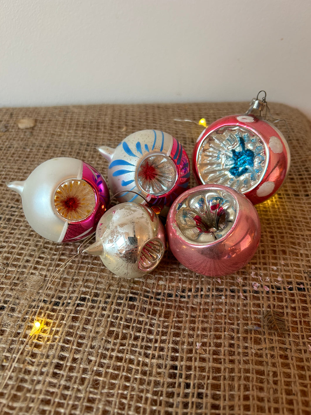 Set of 5 Vintage Mercury Glass Concave Baubles