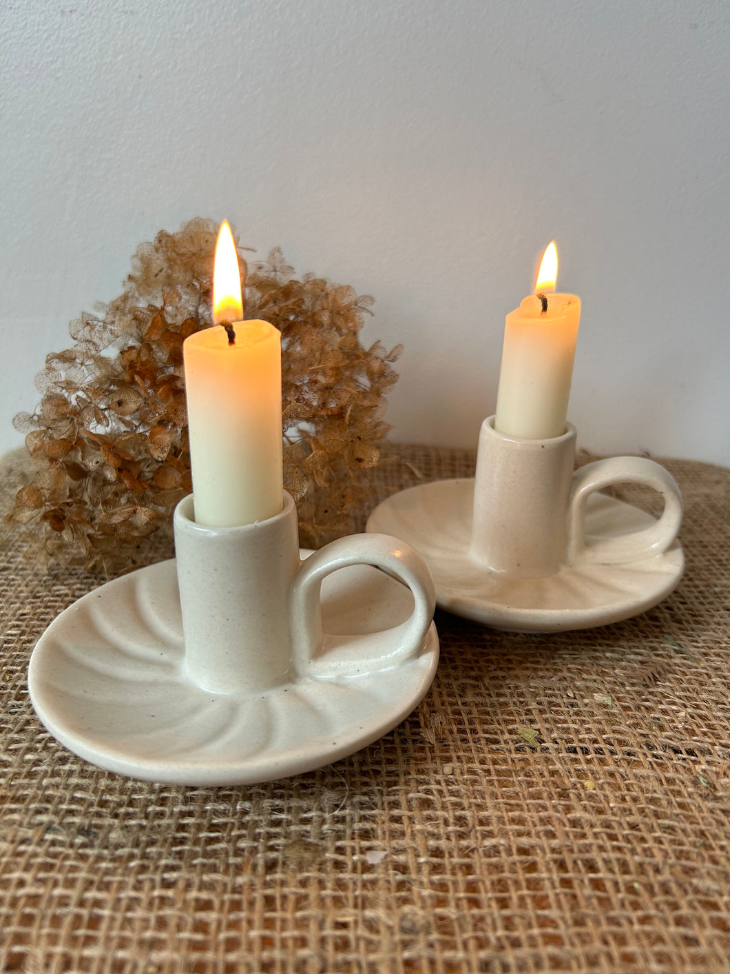 Neutral Scallop Shaped Wee Willie Candle Holder