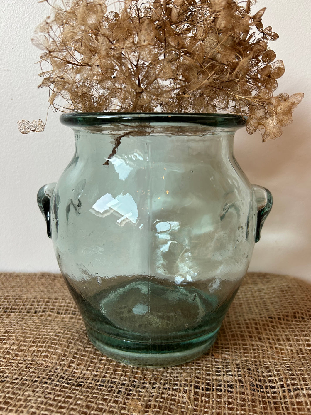 Large French Green Glass Confit Pot