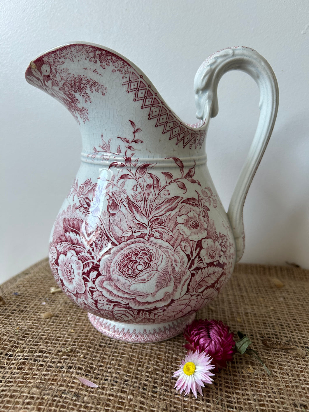 French Pink and White Jardinere Jug