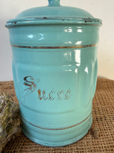 Load image into Gallery viewer, French Vintage Turquoise Sucre Enamel Canister
