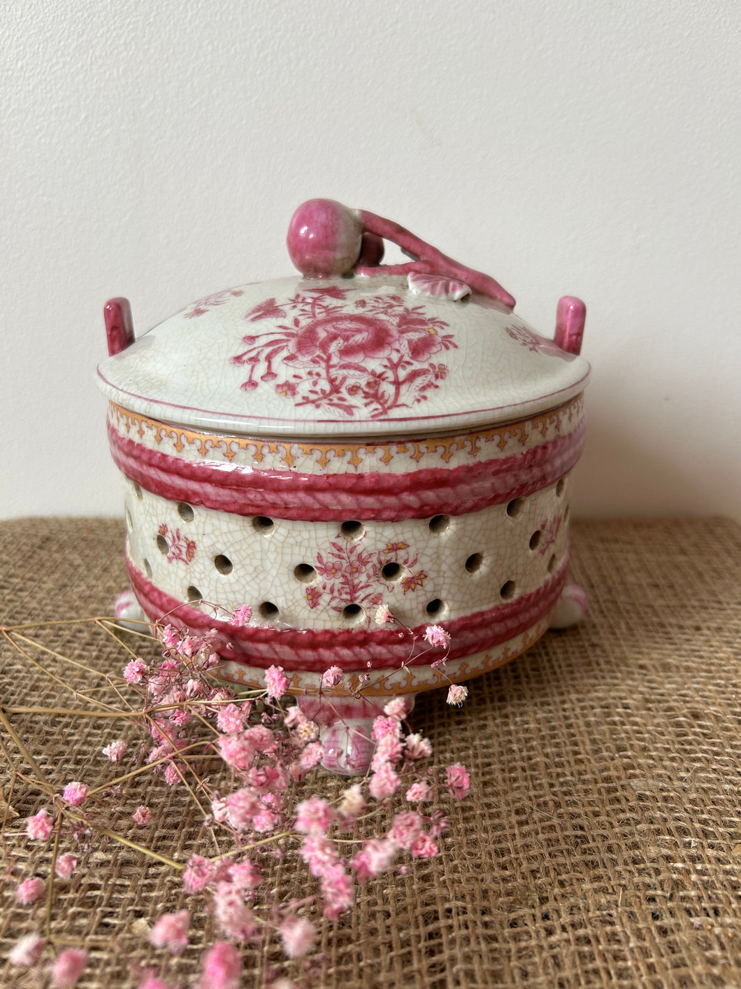 Pretty Pink Lidded Ironstone Pot