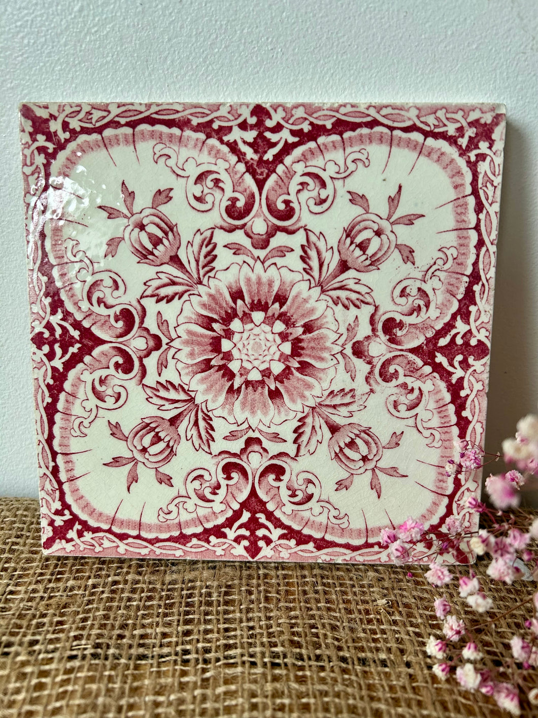 Pretty Pink Floral Victorian Tile