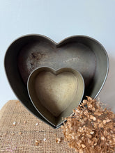 Load image into Gallery viewer, Pair of Vintage Metal Heart Shaped Tins
