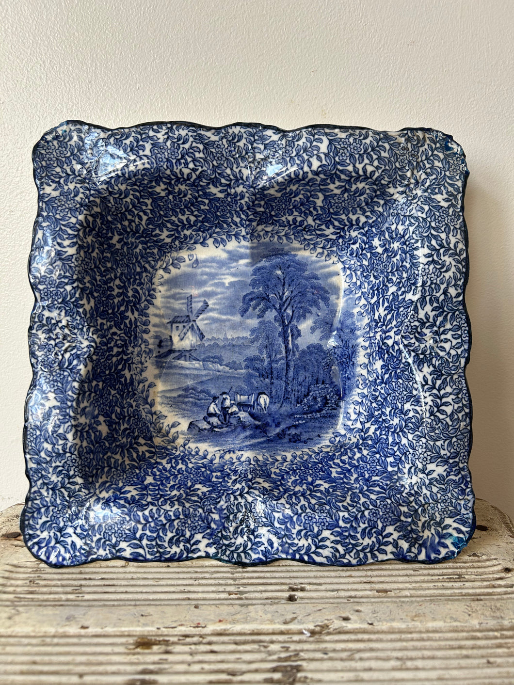 Super Vintage Blue and White Square Dish