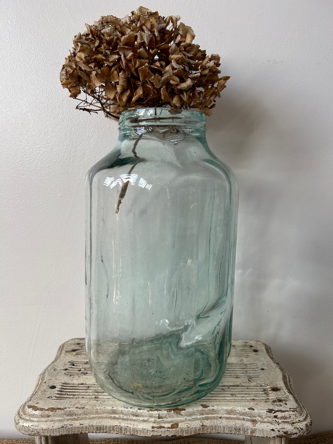 Large Vintage Green Faceted Glass Jar Vase