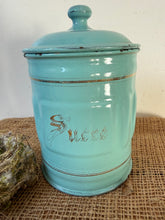 Load image into Gallery viewer, French Vintage Turquoise Sucre Enamel Canister
