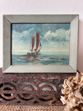 Load image into Gallery viewer, Vintage Sailing Boat Oil on Wooden Block
