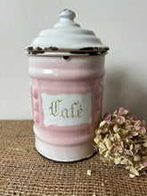 Load image into Gallery viewer, French Vintage Cafe Pink and White Enamel Canister
