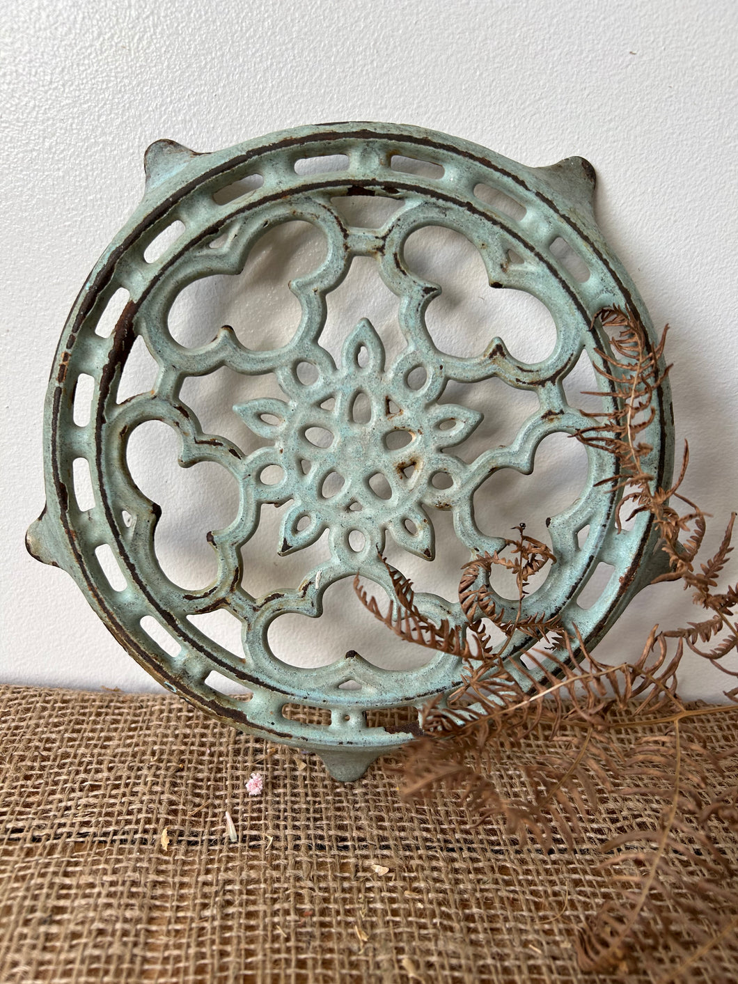 French Rustic Greeny Cast Iron Trivet