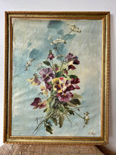 Load image into Gallery viewer, Pretty French Vintage Pansy Oil on Canvas on Board
