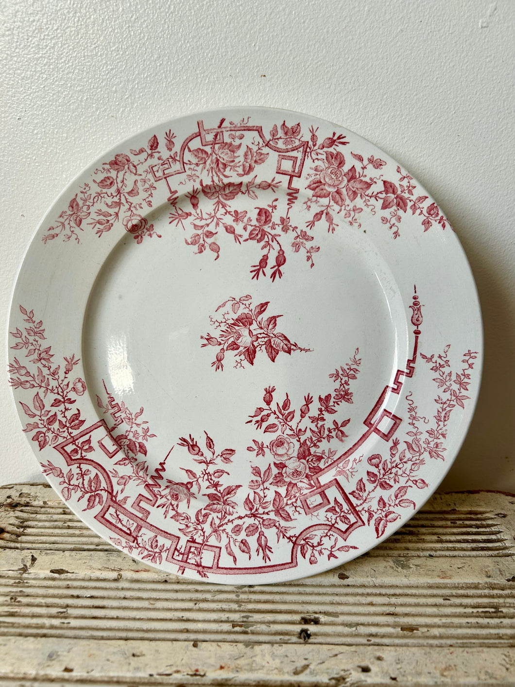 French Pink Transferware Raised Compote