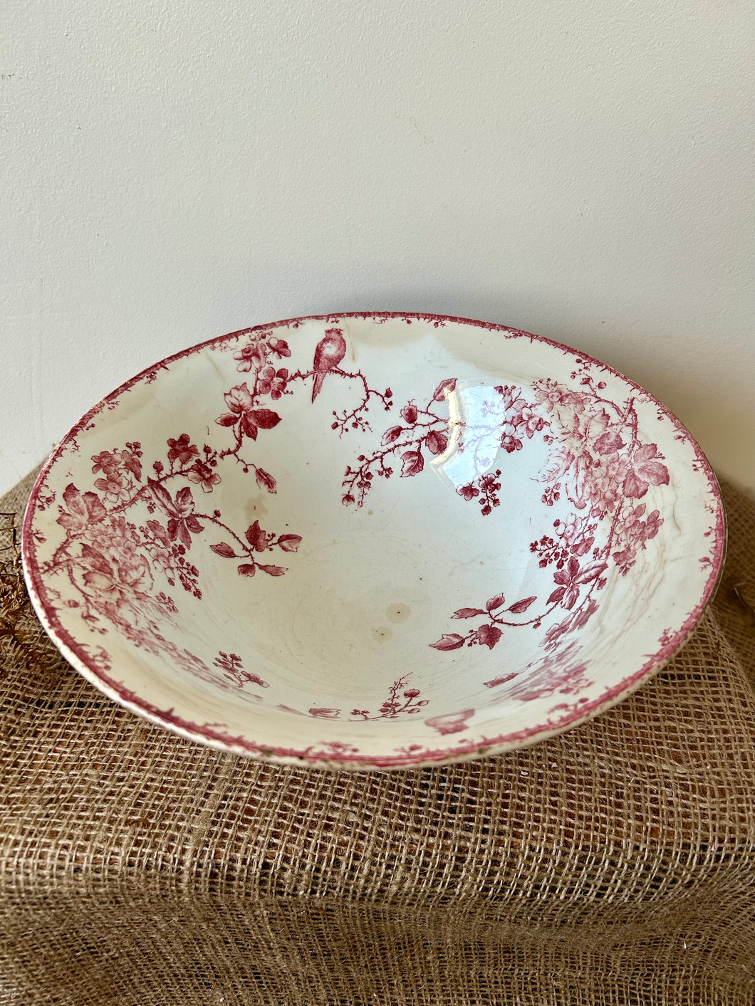 Large French Pinky Red Transferware Bowl