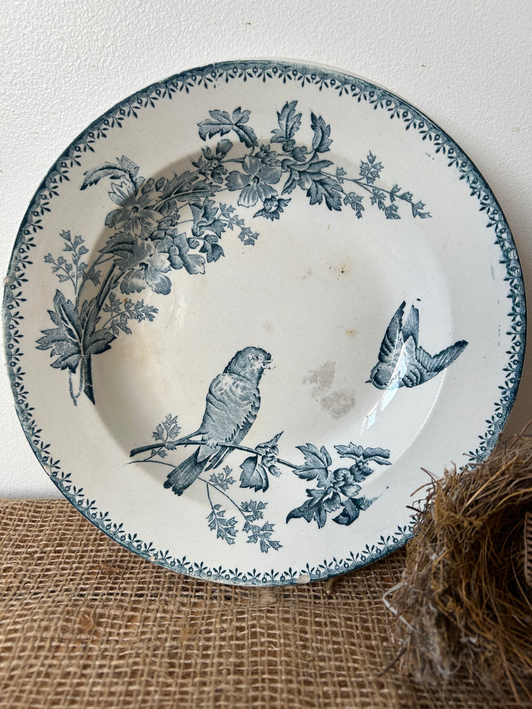 French Bird Floral Transferware Dish