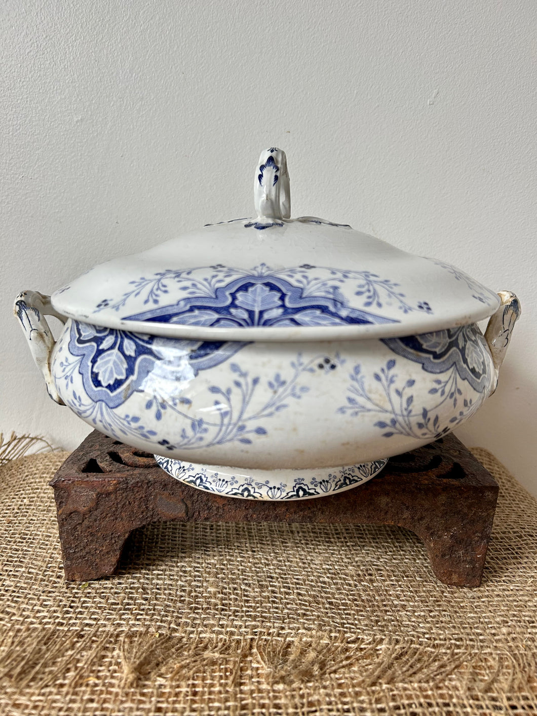 French Blue Transferware Soupiere