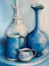 Load image into Gallery viewer, Vintage Blue Vases Oil Painting
