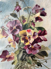 Load image into Gallery viewer, Pretty French Vintage Pansy Oil on Canvas on Board
