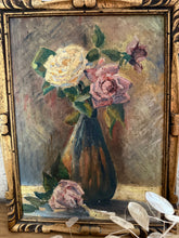 Load image into Gallery viewer, Stunning French Rose Floral Vintage Oil Painting

