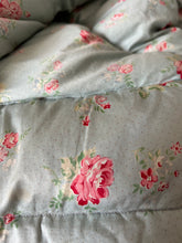 Load image into Gallery viewer, Vintage Duck Egg Blue Eiderdown With Beautiful Pink Florals
