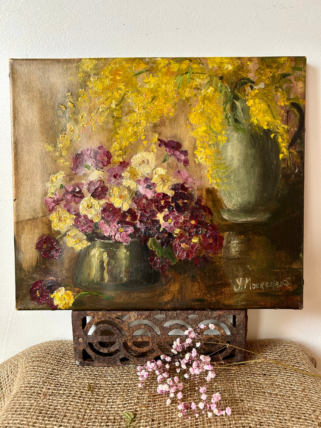 Stunning Vintage Floral Oil on Canvas