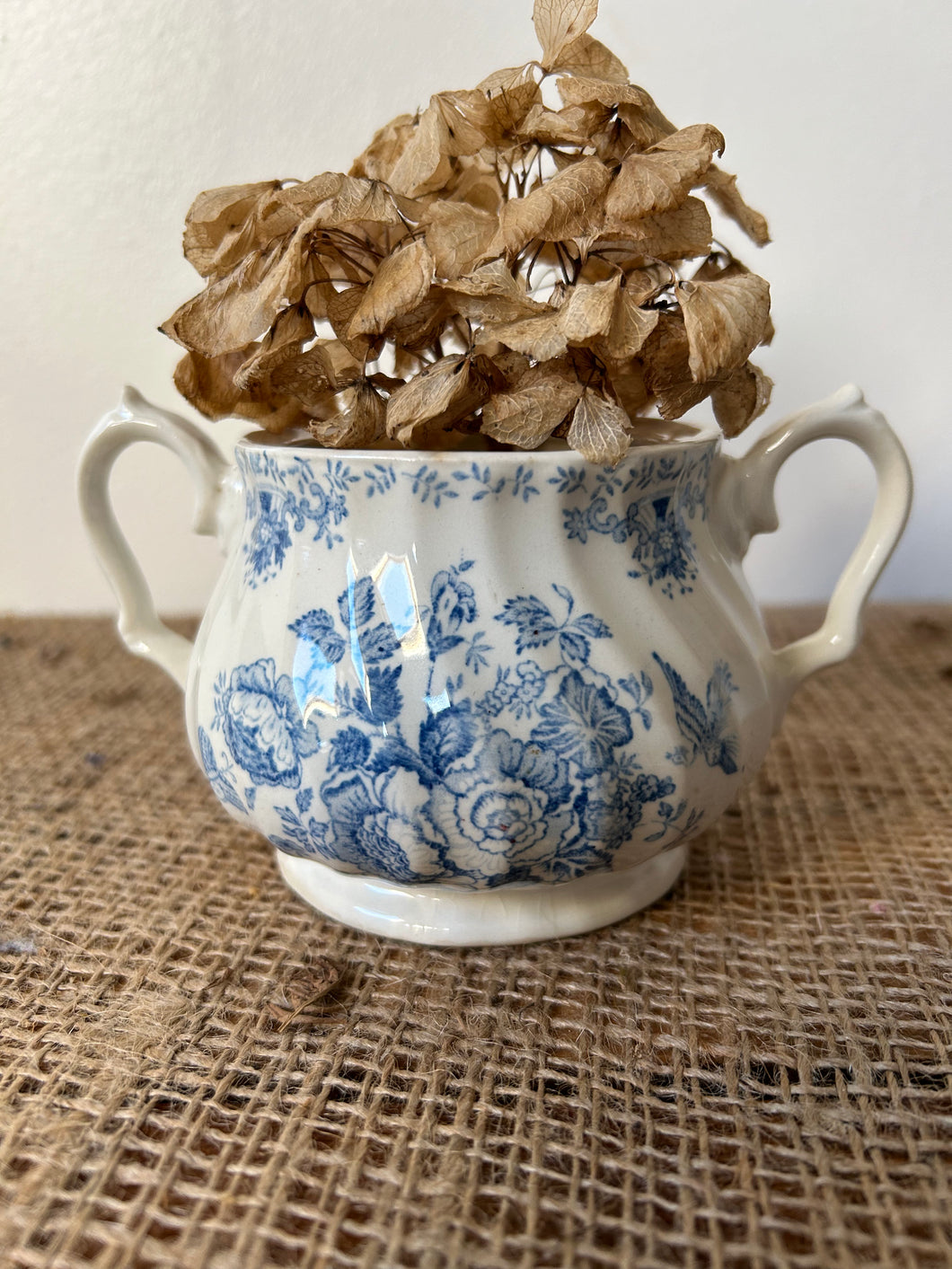 Pretty Blue and White Handled Bowl