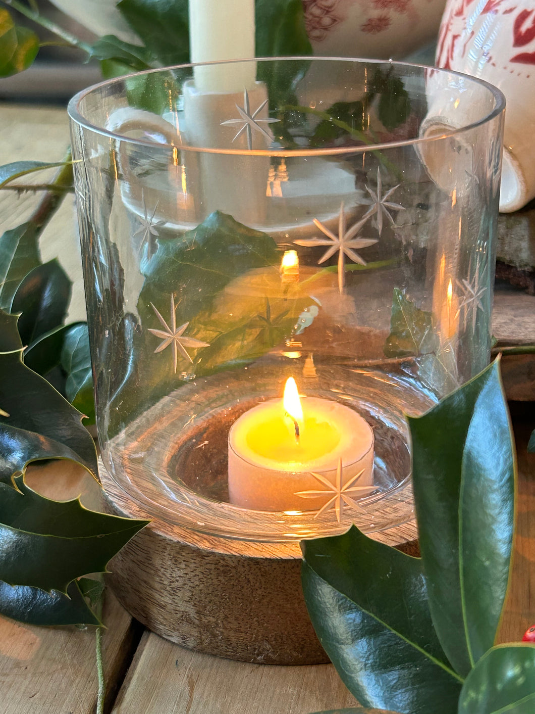 Hand Etched Glass Star Candle Holders