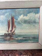 Load image into Gallery viewer, Vintage Sailing Boat Oil on Wooden Block
