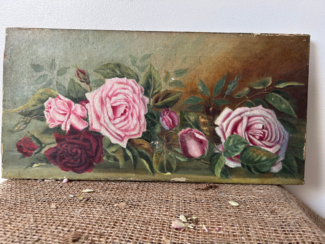 Gorgeous Rose Vintage Oil on Canvas