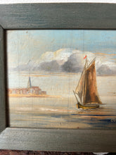 Load image into Gallery viewer, Vintage Sailing Boat Oil on Wooden Block
