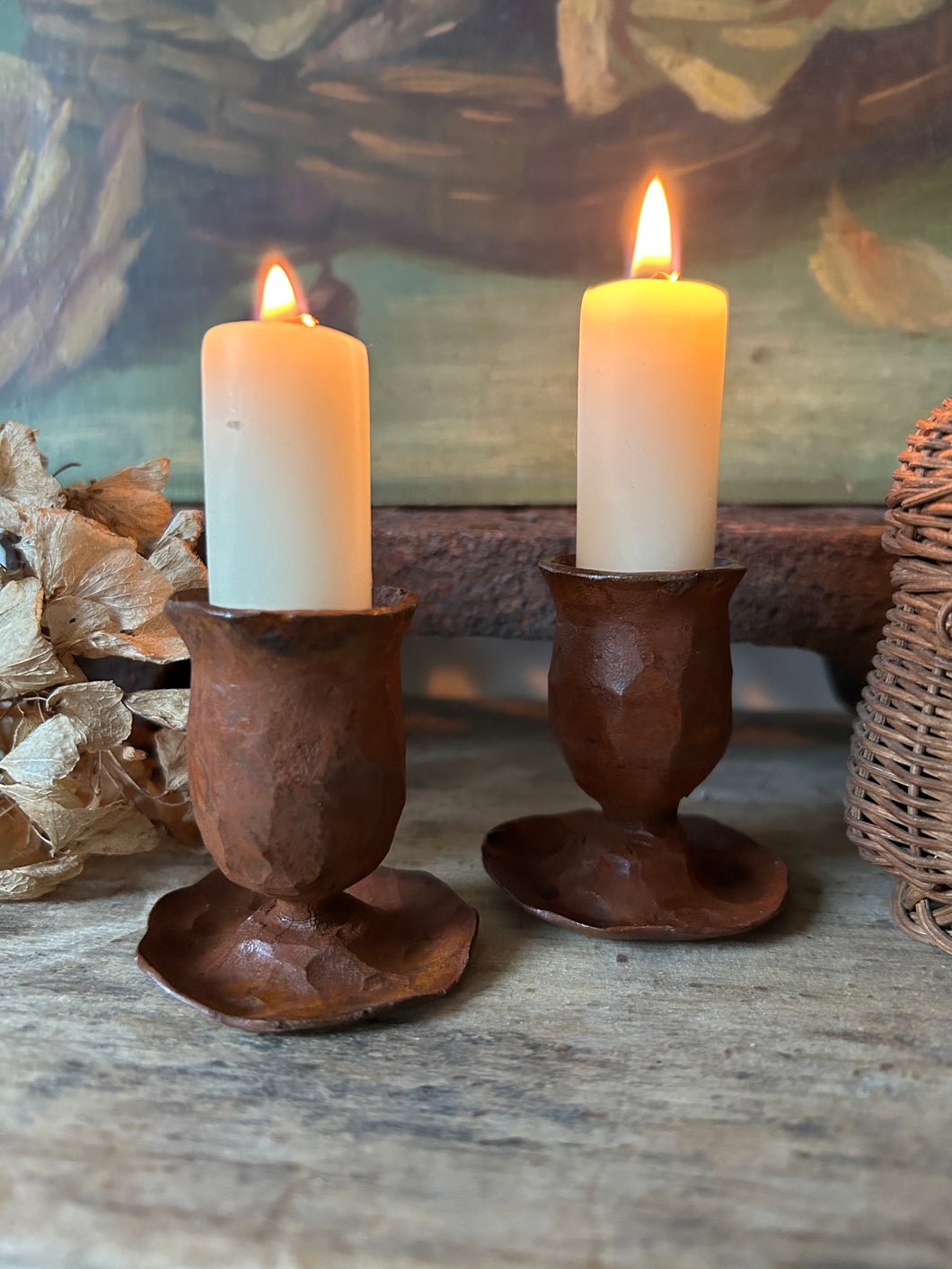 Hand Crafted Bronzy Metal Candle Holder