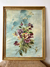 Load image into Gallery viewer, Pretty French Vintage Pansy Oil on Canvas on Board
