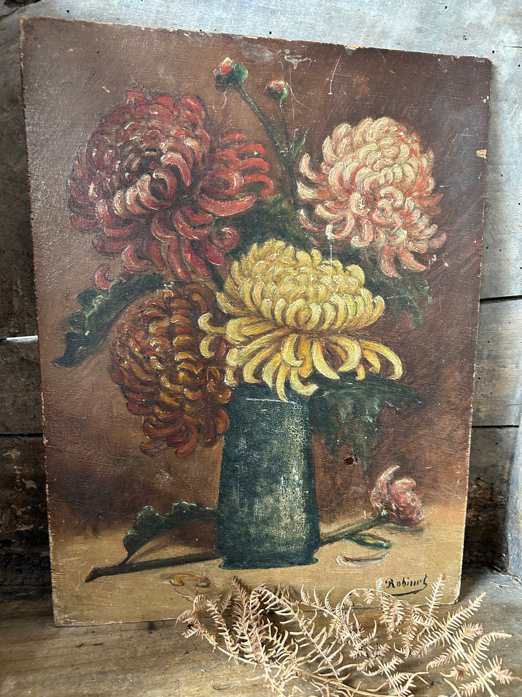 French Floral Oil on Board