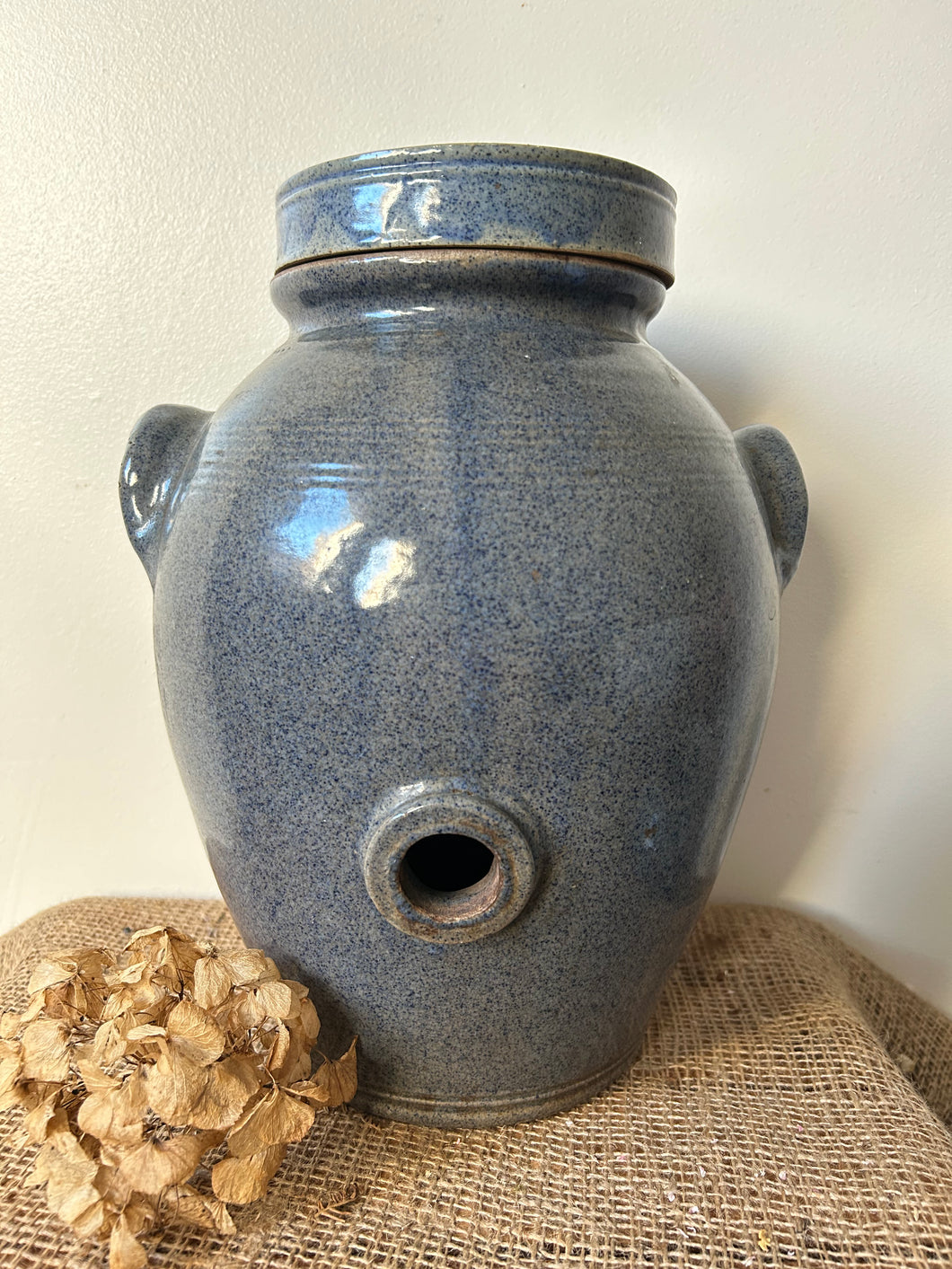 French Blue Stoneware Oil Jar