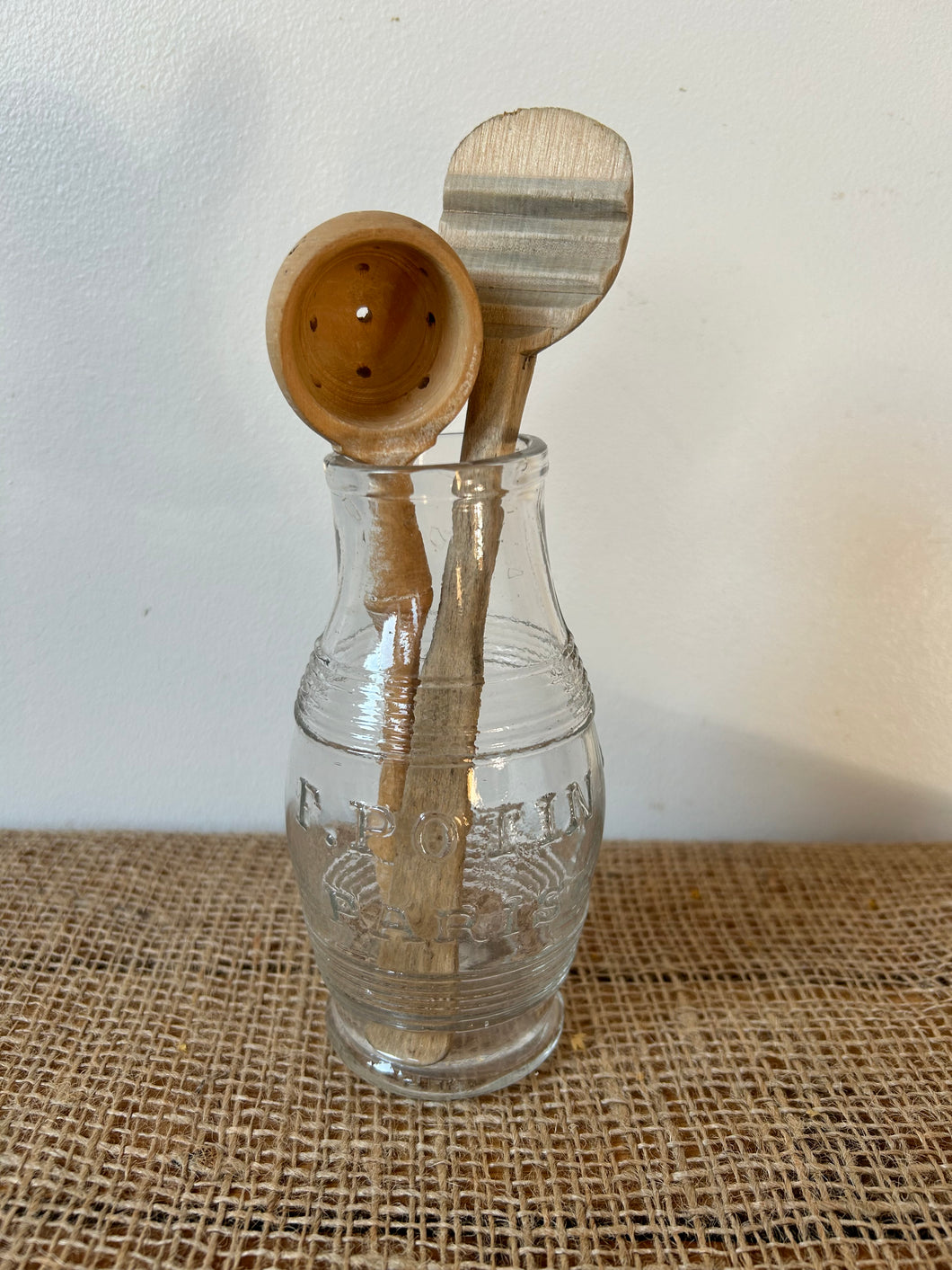 Vintage Ribbed Spoon and Carved Oil Spoon