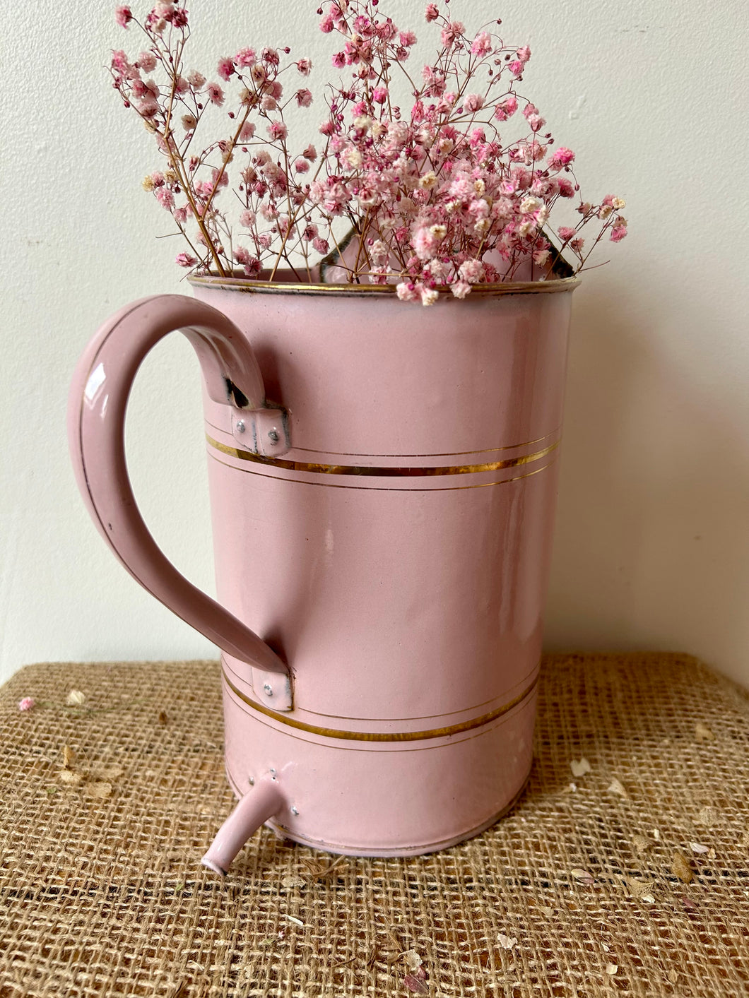 French Pink Enamel Spouted Jug