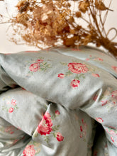 Load image into Gallery viewer, Vintage Duck Egg Blue Eiderdown With Beautiful Pink Florals
