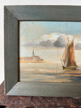 Load image into Gallery viewer, Vintage Sailing Boat Oil on Wooden Block
