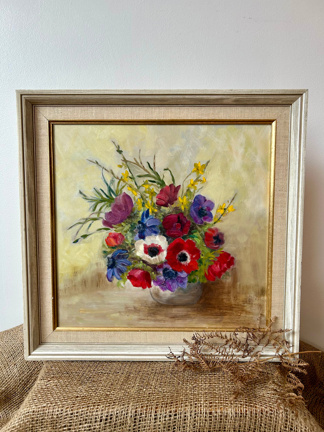 Beautiful Vintage Framed Oil on Canvas Anemones